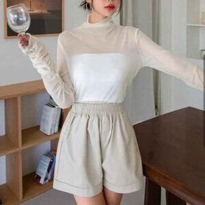 Cowl Neck Mesh Long Sleeve Top NEW